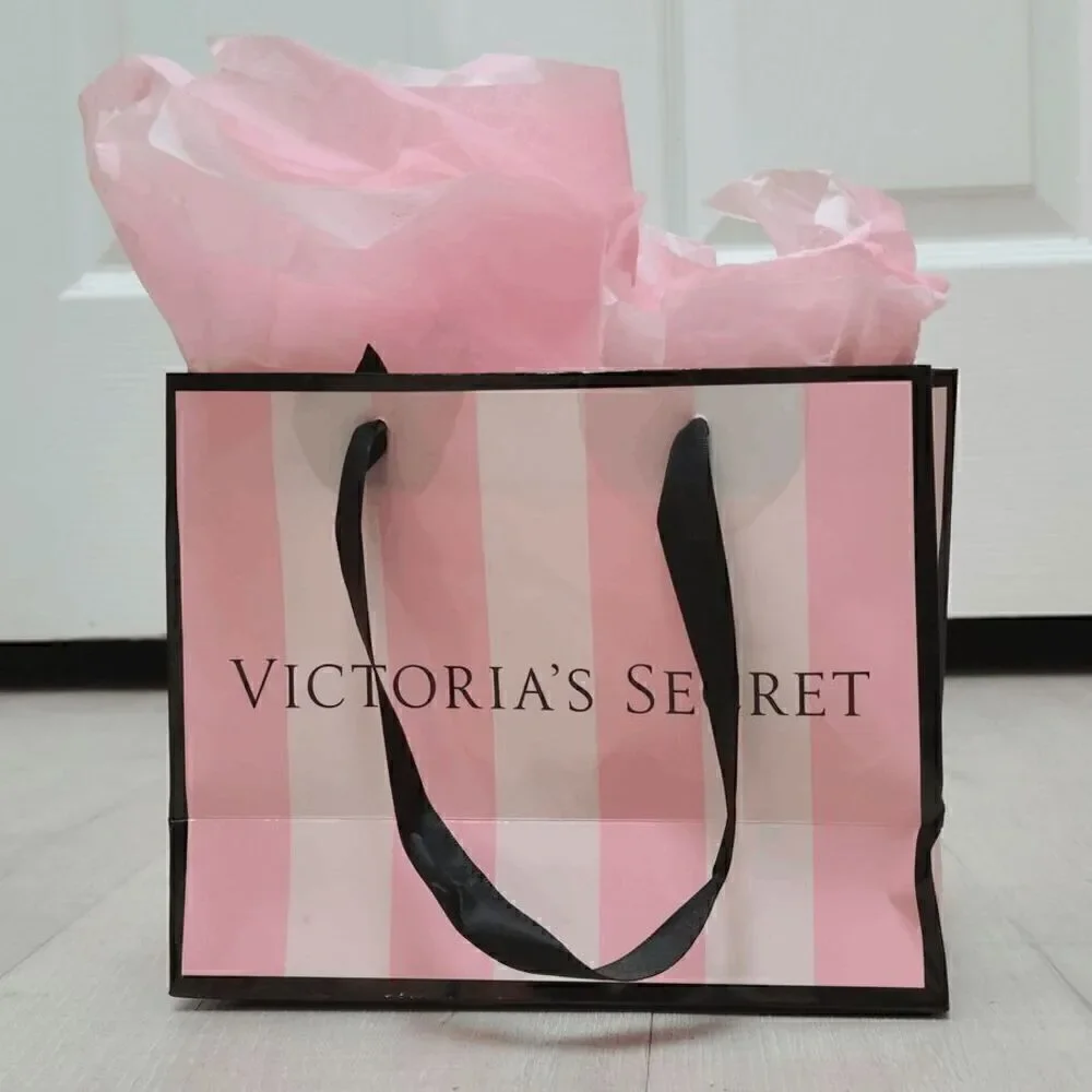 💗 VICTORIA'S SECRET Empty Paper Pink Shopping Gift Bag Cloth Handles w/Tissues